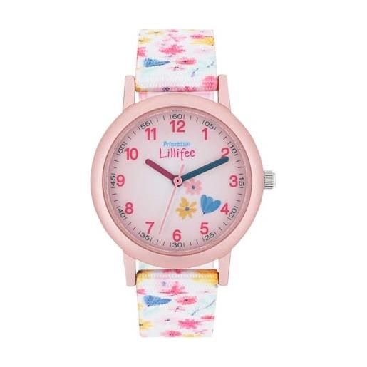 Prinzessin Lillifee orologio analogico al quarzo per bambine con cinturino in tessuto, rosa, resistente all'acqua fino a 3 bar, fornito in confezione regalo, 2031758