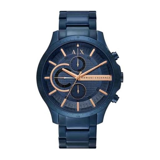 Armani Exchange orologio per uomo, movimento cronografo al quarzo e cassa da 46 mm con cinturino in acciaio, blu scuro