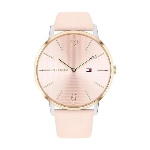Tommy Hilfiger orologio analogico al quarzo da donna - bracciale in pelle rosa, quadrante rosa sole, cassa da 41 mm, resistente all'acqua 3atm - 1781973