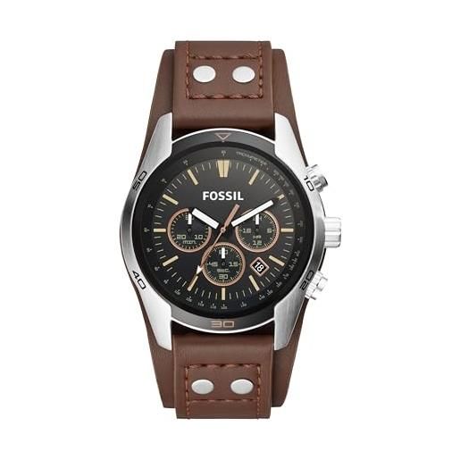 Fossil orologio coachman da uomo, movimento cronografo al quarzo con cinturino in pelle, 44 mm, nero