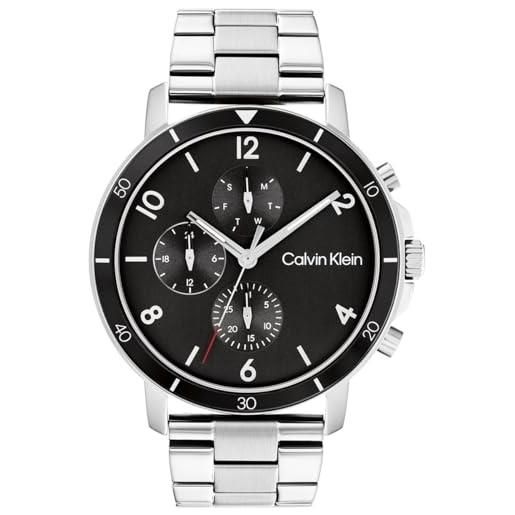 Calvin Klein orologio analogico multifunzione al quarzo da uomo collezione gauge sport con cinturino in acciaio inossidabile argentato - 25200067
