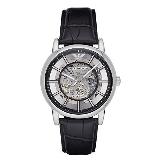 Emporio Armani orologio uomo, movimento automatico, cassa in acciaio 43 mm con cinturino in pelle, ar1981