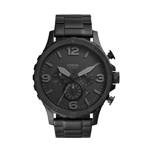 Fossil orologio nate da uomo, movimento cronografo al quarzo, cassa 50 mm in acciaio inossidabile nero con bracciale in acciaio inossidabile, jr1401, grigio scuro