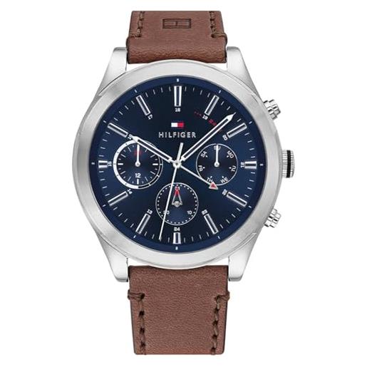 Tommy Hilfiger orologio analogico multifunzione al quarzo da uomo con cinturino in pelle marrone - 1791741