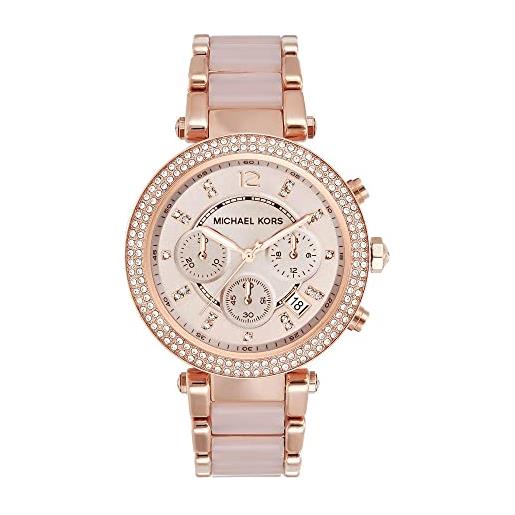 Michael Kors parker orologio al quarzo cronografo con cinturino in acciaio color oro rosa cinturino con maglie centrali in acetato blush da donna mk5896