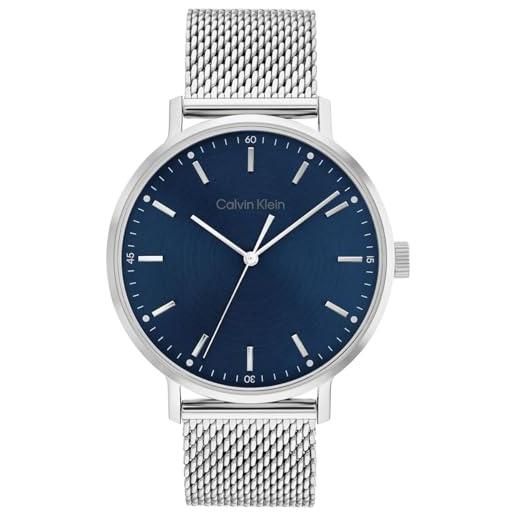 Calvin Klein orologio analogico al quarzo da uomo collezione modern mesh con cinturino in maglia metallica in acciaio inossidabile argentato - 25200045