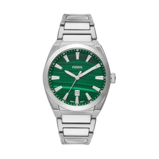 Fossil orologio everett da uomo, movimento al quarzo con data a tre lancette e cinturino in pelle o acciaio inossidabile, 42 mm, verde scuro