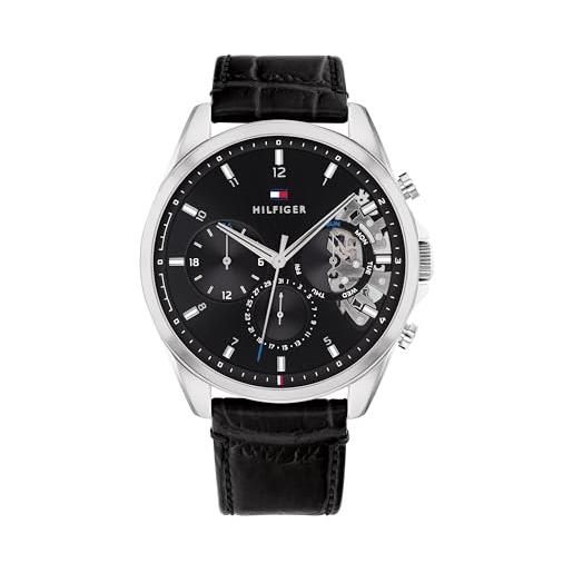Tommy Hilfiger orologio analogico multifunzione al quarzo da uomo con cinturino in pelle nero - 1710449