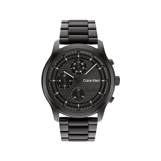 Calvin Klein orologio analogico multifunzione al quarzo da uomo collezione ambition con cinturino in acciaio inossidabile nero - 25200209