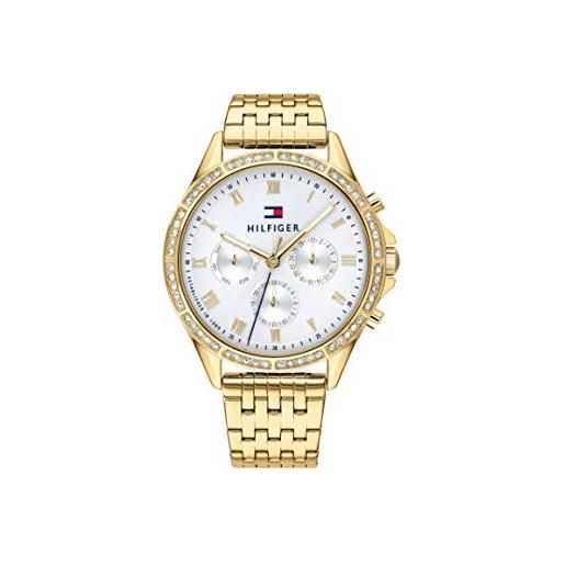 Tommy Hilfiger orologio analogico multifunzione al quarzo da donna con cinturino in acciaio inossidabile di colore dorato - 1782142