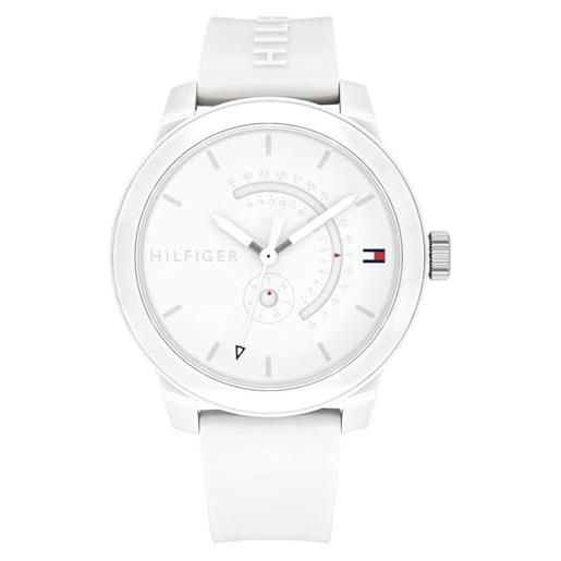 Tommy Hilfiger orologio analogico al quarzo da uomo - quadrante bianco, cinturino in silicone bianco, funzioni giorno & data, cassa da 44 mm, resistente all'acqua 3atm - 1791481