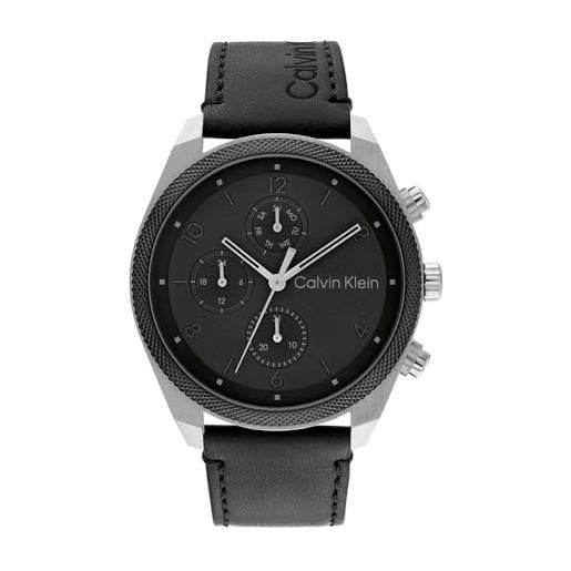 Calvin Klein orologio analogico multifunzione al quarzo da uomo collezione impact con cinturino in pelle nero - 25200364
