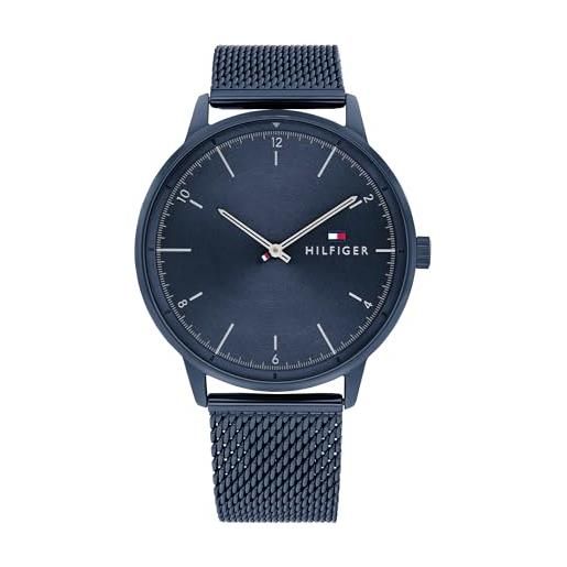 Tommy Hilfiger orologio analogico al quarzo da uomo con cinturino in maglia metallica in acciaio inossidabile blu - 1791841