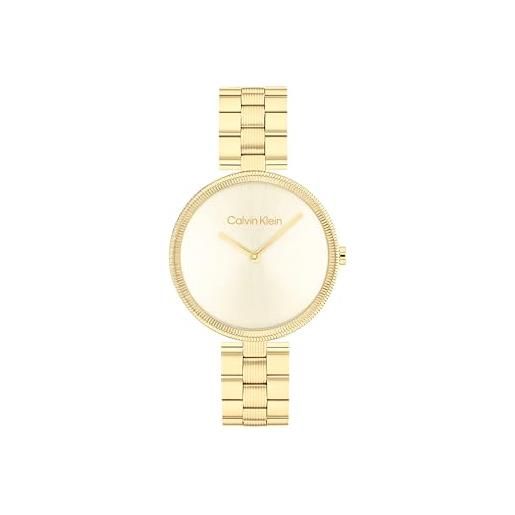 Calvin Klein orologio analogico al quarzo da donna collezione gleam con cinturino in acciaio inossidabile dorato - 25100014, gold