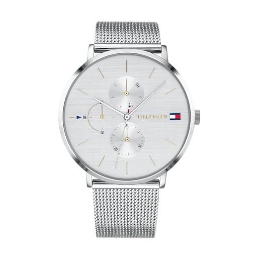 Tommy Hilfiger orologio analogico multifunzione al quarzo da donna con cinturino in maglia metallica in acciaio inossidabile argentato - 1781942
