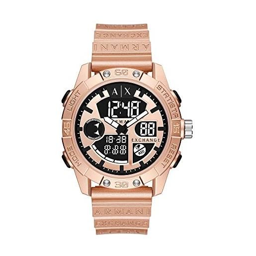 Armani Exchange orologio da uomo, movimento ana-digi, cassa in abs oro rosa 46mm con cinturino in poliuretano, ax2967, oro rosa e nero
