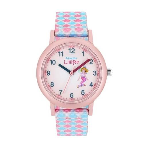 Prinzessin Lillifee orologio analogico al quarzo per bambine con cinturino in tessuto, rosa, resistente all'acqua fino a 3 bar, fornito in confezione regalo, 2031755