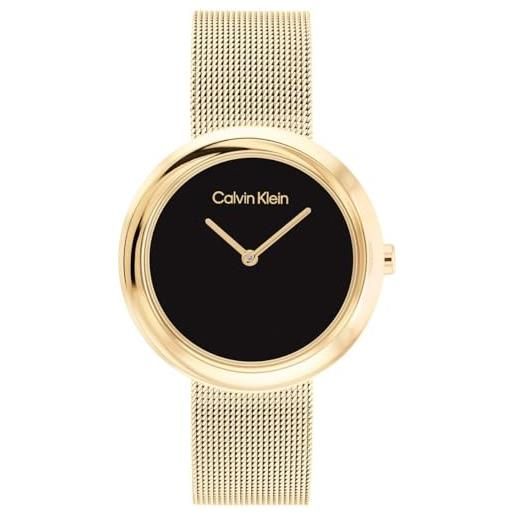Calvin Klein orologio analogico al quarzo da donna collezione twisted bezel con cinturino in maglia metallica in acciaio inossidabile di colore dorato - 25200012