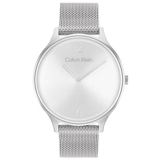 Calvin Klein orologio analogico al quarzo da donna collezione timeless mesh 38mm con cinturino in maglia metallica in acciaio inossidabile argentato - 25200001