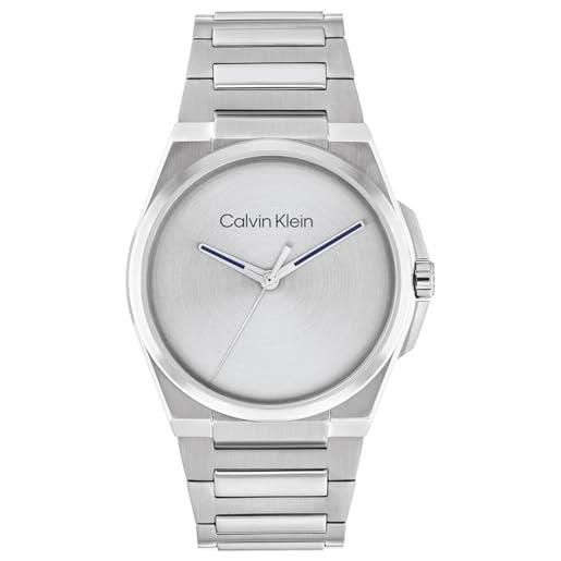 Calvin Klein orologio con movimento al quarzo a tre lancette da uomo collezione meta-minimal con cinturino in acciaio inossidabile argentato - 25200456, silver