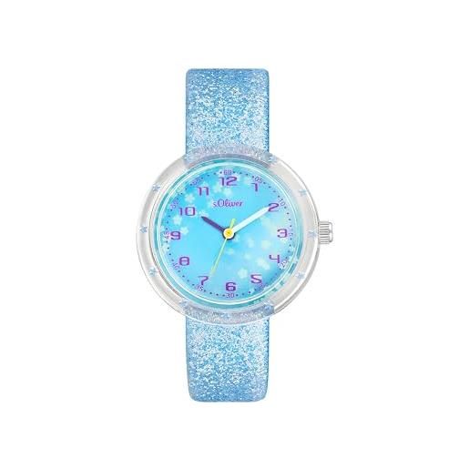 s.Oliver orologio da polso ragazze bambini orologio al quarzo analogico, con cinturino in ecopelle, blu, impermeabile, fornito in confezione regalo, 2037720