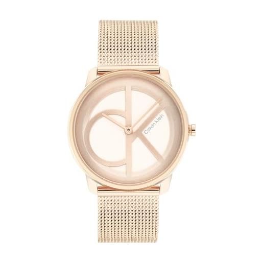 Calvin Klein orologio analogico al quarzo per uomo e donna collezione iconic mesh - 35mm con cinturino in maglia metallica in acciaio inossidabile color oro rosso - 25200035