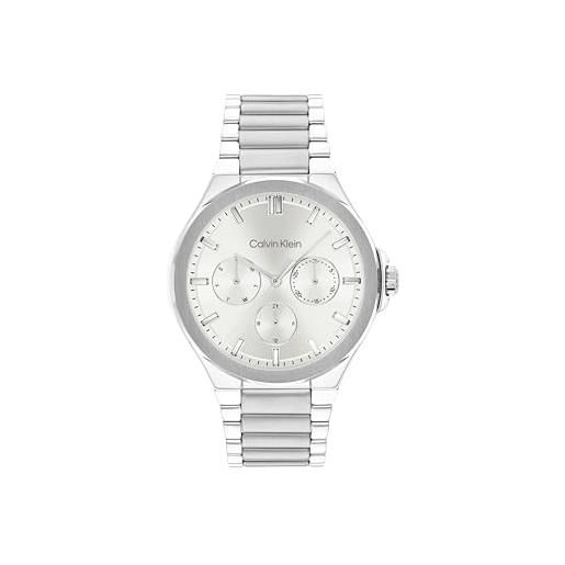 Calvin Klein orologio analogico multifunzione al quarzo da donna collezione vibrancy con cinturino in acciaio inossidabile argentato - 25100054