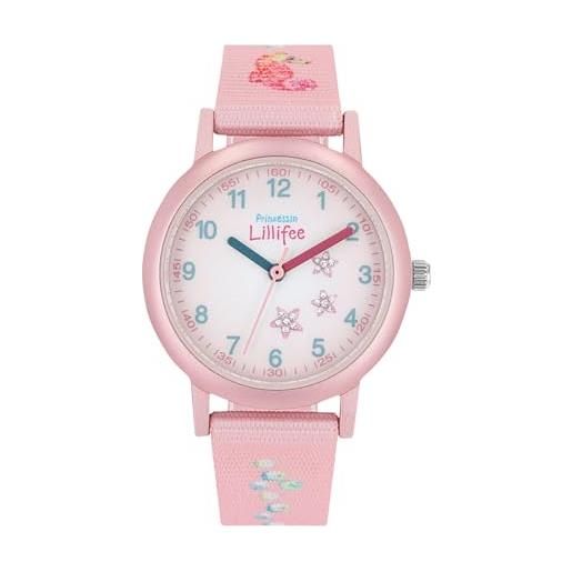 Prinzessin Lillifee orologio analogico al quarzo per bambine con cinturino in tessuto, rosa, resistente all'acqua fino a 3 bar, fornito in confezione regalo, 2031753