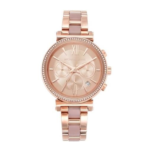 Michael Kors orologio sofie ladies, movimento cronografo, cassa in acciaio inossidabile oro rosa 39 mm con bracciale in acciaio inossidabile, mk6560, tonalità oro rosa