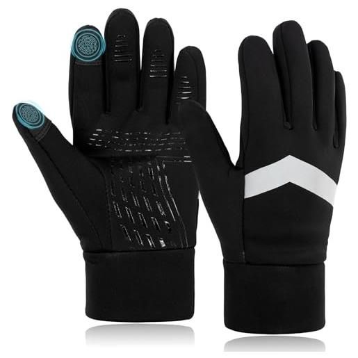 Vinuwu guanti per bambini, impermeabili, invernali, in softshell, caldi, antiscivolo, antivento, termici per bambini, in pile, impermeabili, per ciclismo, sport all'aria aperta (nero, s)