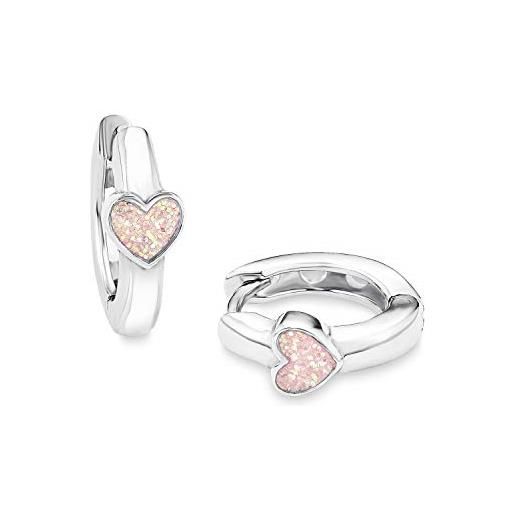 Prinzessin Lillifee orecchini a cerchio orecchini per bambine in argento sterling 925, 1.2 cm, rosa, cuore, in confezione regalo di gioielli, 9049219