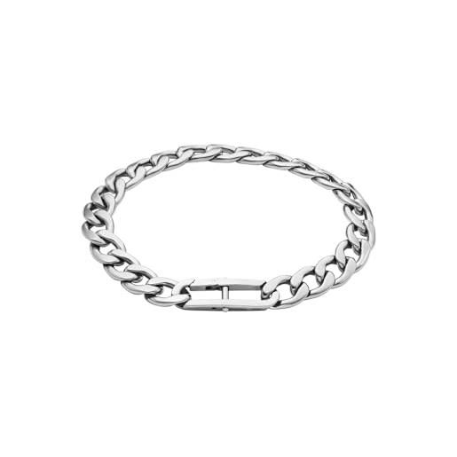 Fossil bracciale da donna in acciaio inossidabile con chiusura a moschettone collana con ciondolo zodiacale rotondo, argento lucido