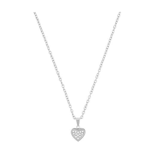 s.Oliver collana con ciondolo collana per bambini in acciaio inossidabile, con vetro, 37+3 cm, bianco, cuore, fornita in confezione regalo per gioielli