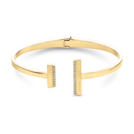 Calvin Klein bracciale bangle aperto da donna collezione minimal linear in oro giallo con cristalli - 35000161