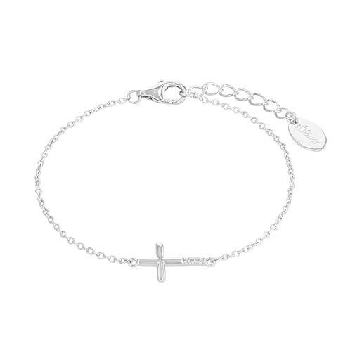 s.Oliver bracciale in argento 925 per bambine, con zirconi sintetici, 14+2 cm, argento, croce, fornito in confezione regalo