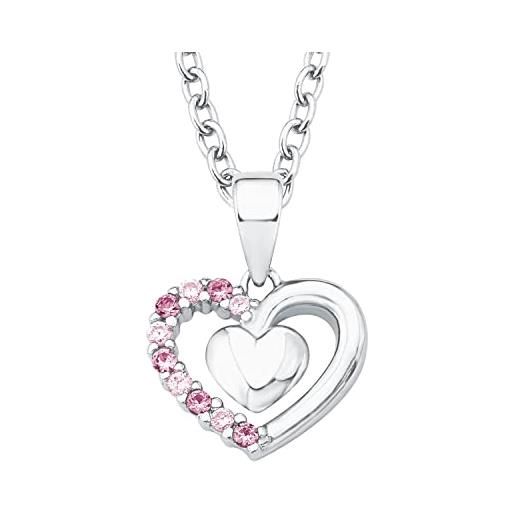 Prinzessin Lillifee collana con ciondolo per bambini in argento sterling 925 per ragazze, con zirconi sintetizzati, 35+3 cm, argento, cuore, in confezione regalo per gioielli, 2017951