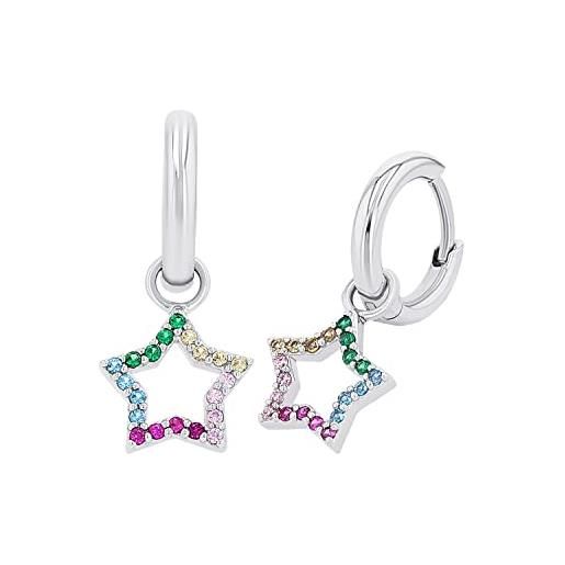 Prinzessin Lillifee orecchini a cerchio in argento 925 gioielli da orecchio per bambine, con zirconi sintetici, 2,1 cm, argento, stella, in confezione regalo, 2033370
