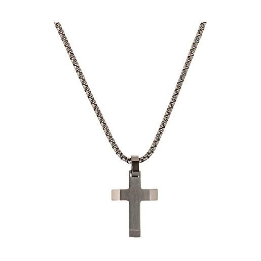 s.Oliver collana con ciondolo collana per bambini in acciaio inox, 40+3 cm, argento, croce, fornita in confezione regalo per gioielli