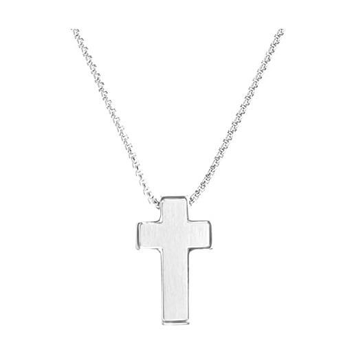 s.Oliver collana con ciondolo collana per bambini in acciaio inox, 40+3 cm, argento, croce, fornita in confezione regalo per gioielli
