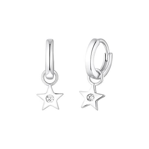s.Oliver creoles 925 gioielli all'orecchio per bambine in argento sterling, con zirconi sintetici, 1,8 cm, argento, stella, viene fornito in scatola regalo per gioielli