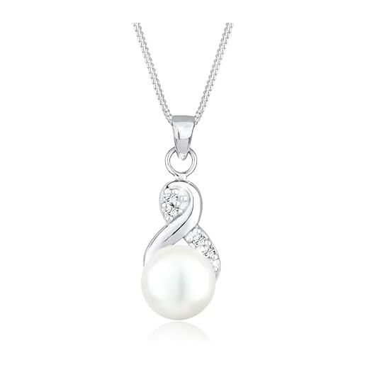 Elli collana con pendente da donna in argento 925 con cristalli swarovski e perla coltivata d'acqua dolce
