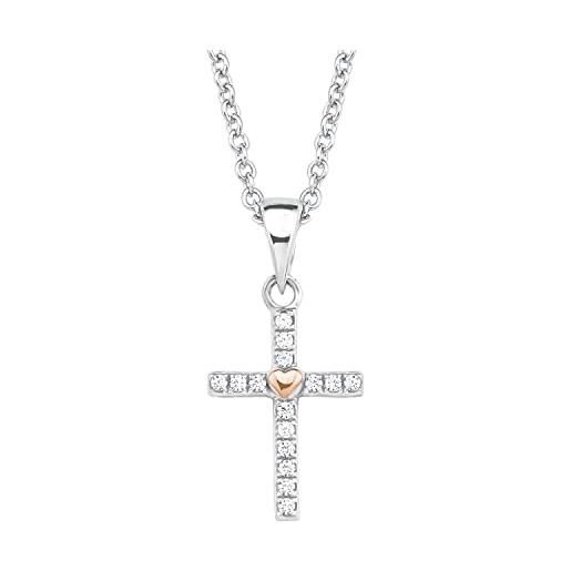s.Oliver collana con ciondolo collana per bambina in argento 925, con zirconi sintetici, 37+3 cm, bicolore, cuore, in confezione regalo