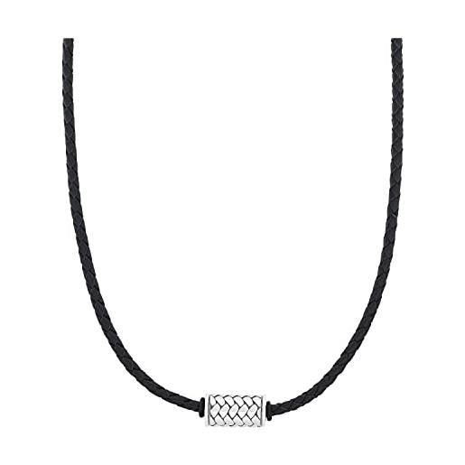 s.Oliver collana per bambini in pelle e acciaio inossidabile, 40+3 cm, argento, in confezione regalo
