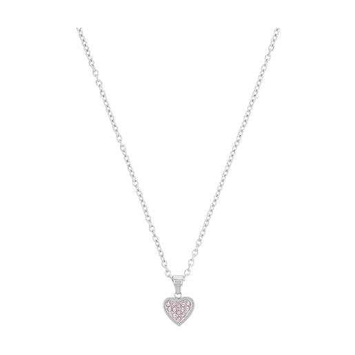 s.Oliver collana con ciondolo in acciaio inox per bambine, con cristallo, 37+3 cm, argento, cuore, in confezione regalo, 2036826