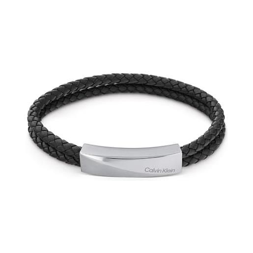 Calvin Klein braccialetto da uomo collezione wrapped & braided con pelle intrecciata nera a doppio giro - 35000097