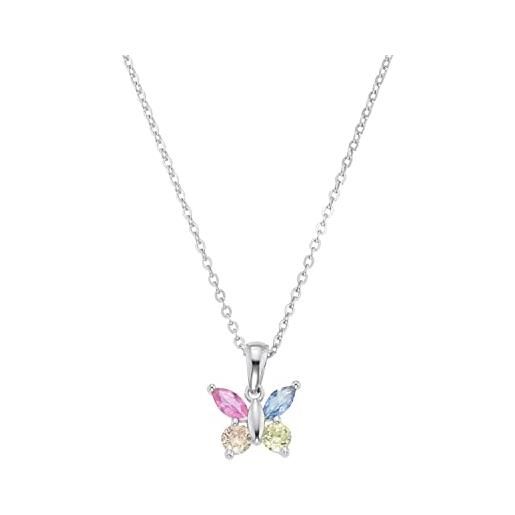 amor collana con ciondolo in argento 925 per bambina, con zirconi sintetici, 35+3 cm, argento, farfalla, fornita in confezione regalo per gioielli