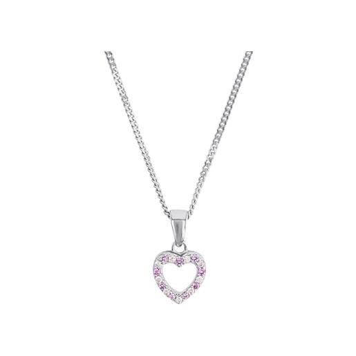Prinzessin Lillifee collana con ciondolo collana per bambine in argento 925, con zirconi sintetici, 35+3 cm, argento, cuore, in confezione regalo, 9063277