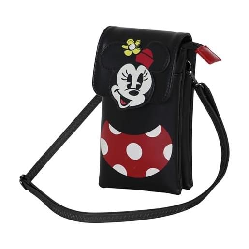 Disney minni mouse face-borsa porta cellulare, nero, 12 x 20 cm