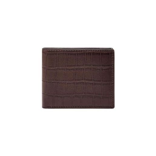 Fossil derrick set di portafogli in pelle o poliestere per uomo, 11.43 cm l x 1.91 cm w x 8.89 cm h, marrone gelso