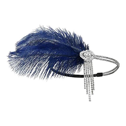 KANGQL fascia per capelli con piume, stile anni '20, per eventi speciali, matrimoni, fidanzamenti, serate, acconciature, colore blu navy
